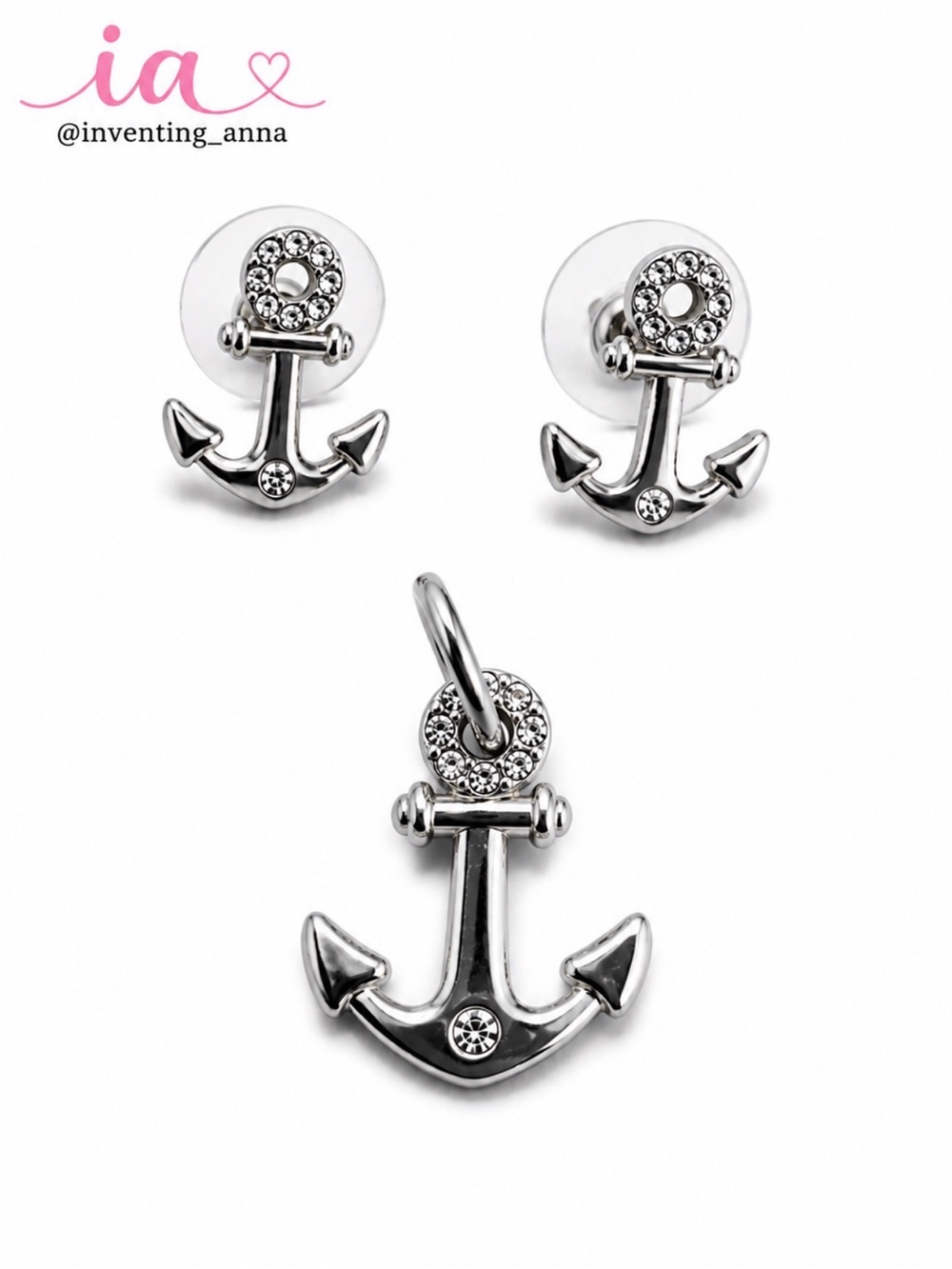 BRIGHTON Silver Toned Anchor Charm Pendant Matching Earrings Nautical Jewelry